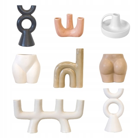 Świecznik szary do długich świec 3 ceramiczny boho