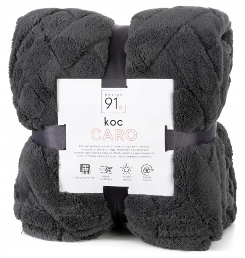 Koc CARO 200x220 cm czarny w jodełkę 340 g/m² Eurofirany