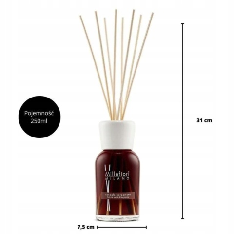 MILLEFIORI MILANO SANDALO BERGAMOTTO dyfuzor zapachowy i pałeczki 250 ml
