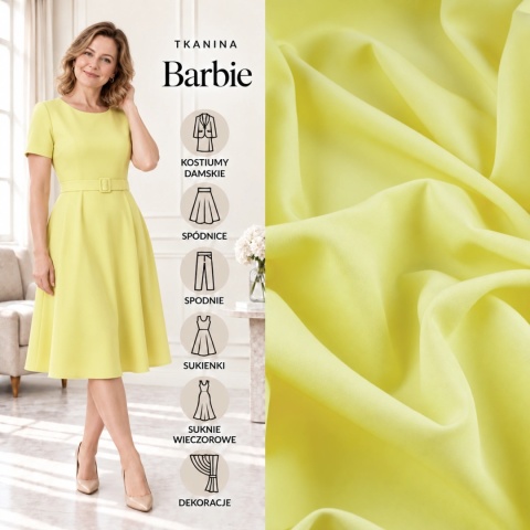 Tkanina Barbie bladożółta na metry