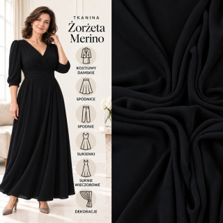 Żorżeta elastyczna czarna premium na metry - szer. 150 cm - 240 g/m²