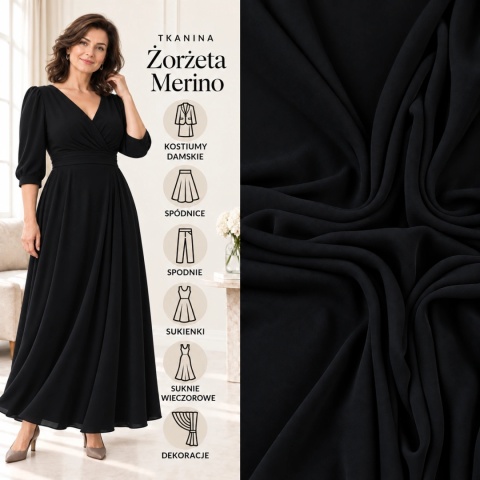 Żorżeta elastyczna czarna premium na metry - szer. 150 cm - 240 g/m²