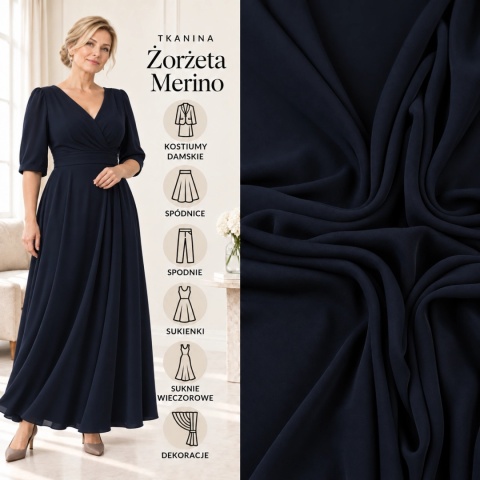 Żorżeta elastyczna granatowa premium na metry - szer. 150 cm - 240 g/m²