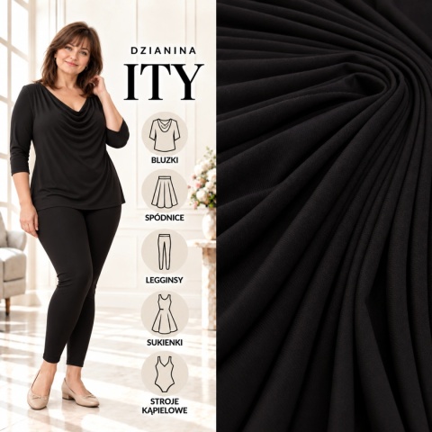 Dzianina ITY czarna na metry - szer. 150 cm - 180 g/m²