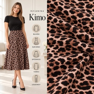 Dzianina Kimo beżowo-brązowa we wzór panterki na metry - szer. 150 cm - 180 g/m²