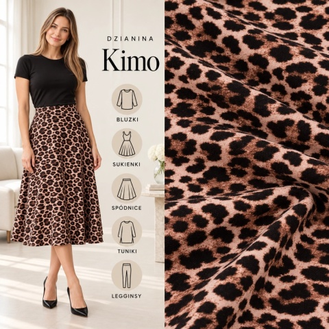 Dzianina Kimo beżowo-brązowa we wzór panterki na metry - szer. 150 cm - 180 g/m²