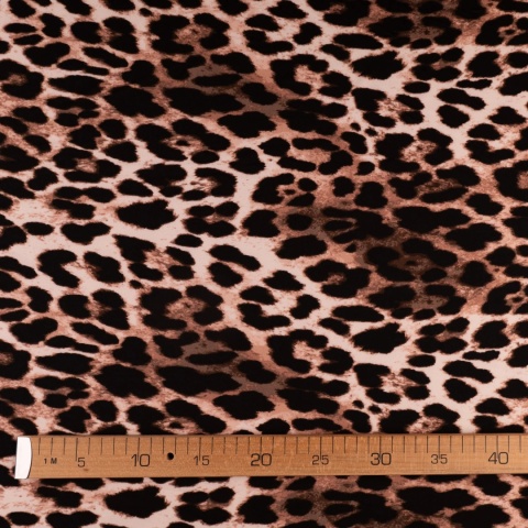 Dzianina Kimo beżowo-brązowa we wzór panterki na metry - szer. 150 cm - 180 g/m²