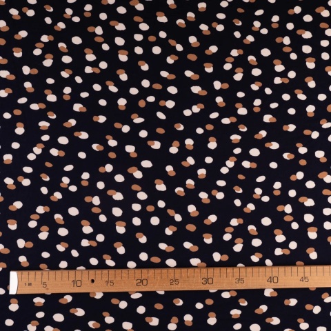 Dzianina Kimo granatowa w drobne białe i beżowe plamki na metry - szer. 150 cm - 180 g/m²