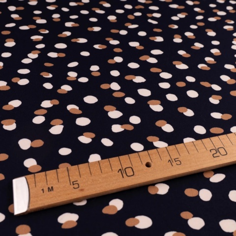 Dzianina Kimo granatowa w drobne białe i beżowe plamki na metry - szer. 150 cm - 180 g/m²