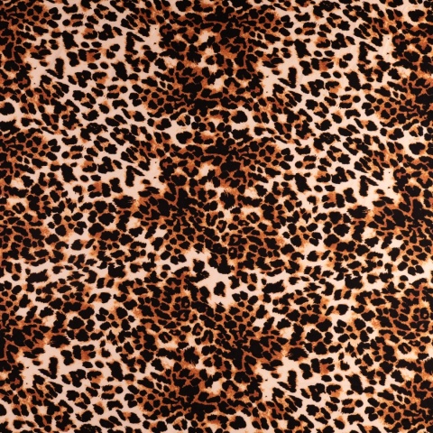 Dzianina Kimo jasnobeżowa w brązowo-czarną panterkę na metry - szer. 150 cm - 180 g/m²