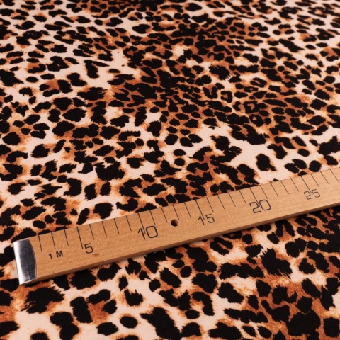 Dzianina Kimo jasnobeżowa w brązowo-czarną panterkę na metry - szer. 150 cm - 180 g/m²