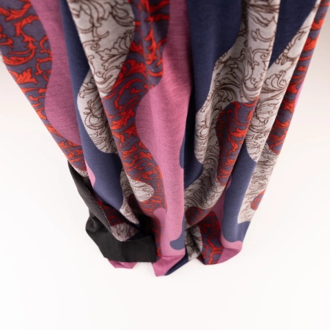 Dzianina Punto różowo-granatowa w faliste pasy i ornamenty na metry - szer. 150 cm - 280 g/m²