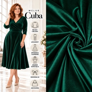 Dzianina Welur Cuba butelkowa zieleń na metry - szer. 150 cm - 280 g/m²