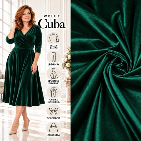 Dzianina Welur Cuba butelkowa zieleń na metry - szer. 150 cm - 280 g/m²