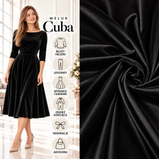 Dzianina Welur Cuba czarna na metry - szer. 150 cm - 280 g/m²