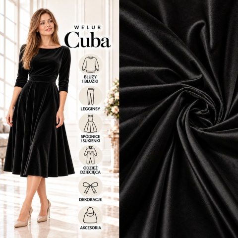 Dzianina Welur Cuba czarna na metry - szer. 150 cm - 280 g/m²