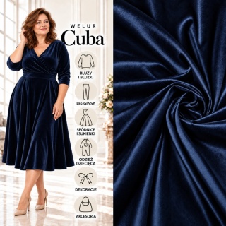 Dzianina Welur Cuba granatowa na metry - szer. 150 cm - 280 g/m²
