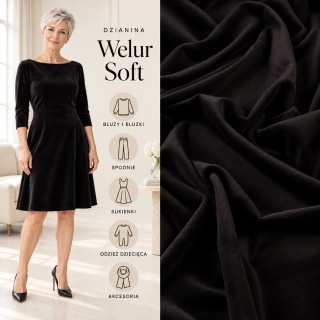 Dzianina Welur Soft czarna na metry - szer. 150 cm - 280 g/m²