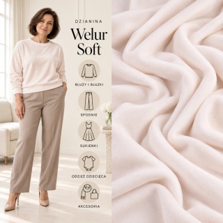 Dzianina Welur Soft ecru na metry - szer. 150 cm - 280 g/m²