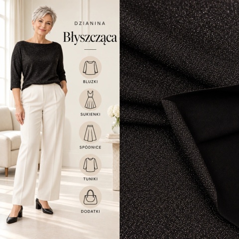 Dzianina brokatowa czarna ze srebrnym połyskiem na metry - szer. 150 cm - 200 g/m²