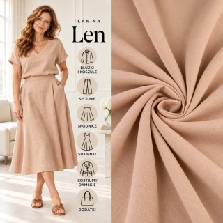 Tkanina len z wiskozą beżowa na metry - szer. 150 cm - 200 g/m²