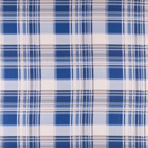 Tkanina Szyfon biały w dużą kratę niebiesko-granatową na metry - szer. 150 cm - 90 g/m²