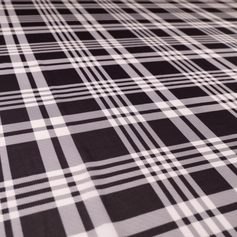 Tkanina Szyfon czarno-biały w szkocką kratę na metry - szer. 150 cm - 90 g/m²