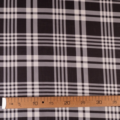 Tkanina Szyfon czarno-biały w szkocką kratę na metry - szer. 150 cm - 90 g/m²