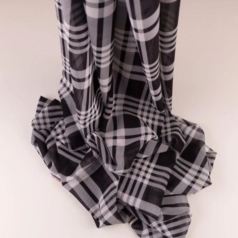 Tkanina Szyfon czarno-biały w szkocką kratę na metry - szer. 150 cm - 90 g/m²