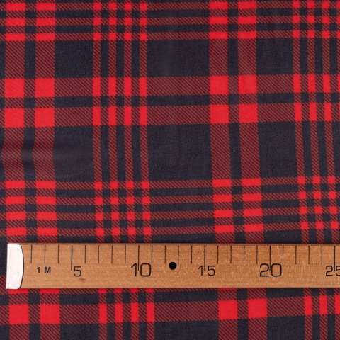 Tkanina Szyfon czerwono-czarny w szkocką kratę na metry - szer. 150 cm - 90 g/m²