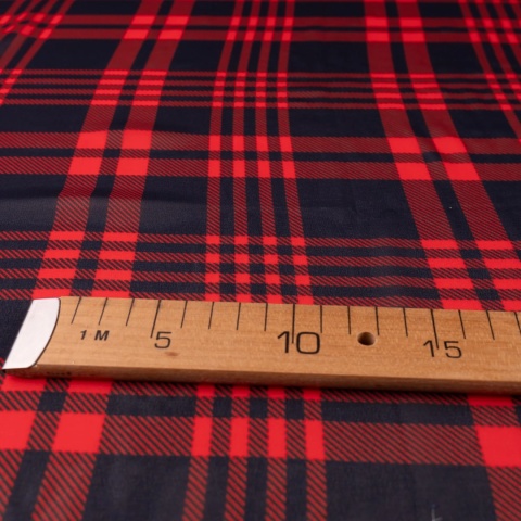 Tkanina Szyfon czerwono-czarny w szkocką kratę na metry - szer. 150 cm - 90 g/m²