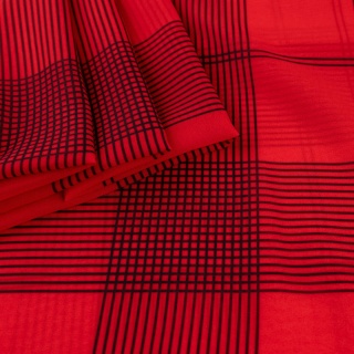 Tkanina Szyfon czerwony w dużą czarną kratę na metry - szer. 150 cm - 90 g/m²