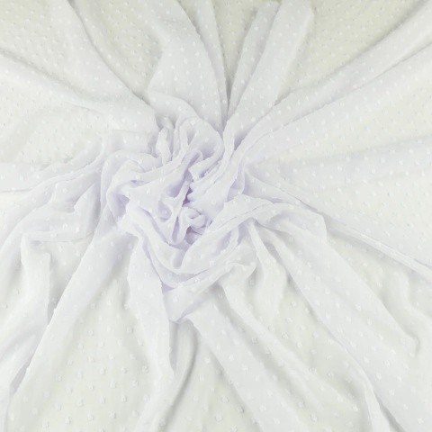 Szyfon haftowany biały w drobne kropki na metry - szer. 150 cm - 90 g/m²