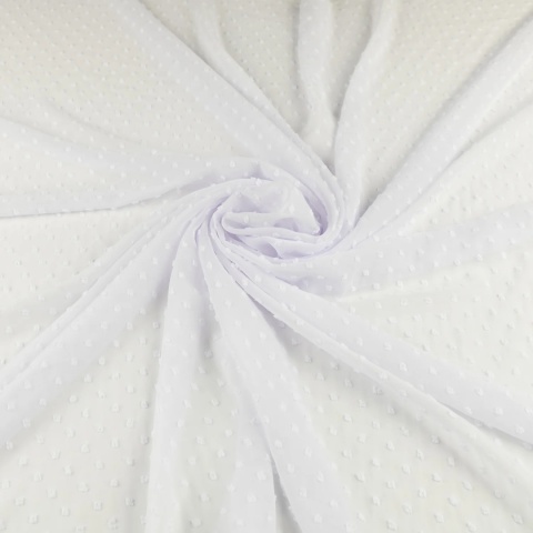 Szyfon haftowany biały w drobne kropki na metry - szer. 150 cm - 90 g/m²