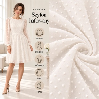 Szyfon haftowany ecru w drobne kropki na metry - szer. 150 cm - 90 g/m²