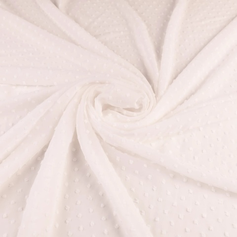 Szyfon haftowany ecru w drobne kropki na metry - szer. 150 cm - 90 g/m²