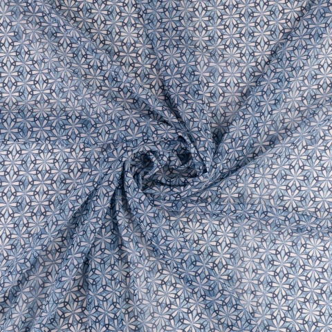 Tkanina Szyfon błękitno-granatowy w geometryczne rozety na metry - szer. 150 cm - 90 g/m²
