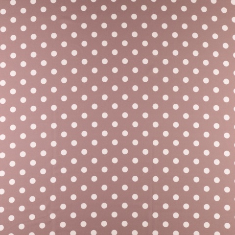 Tkanina Twill ciemnobeżowa w białe grochy na metry - szer. 150 cm - 180 g/m²