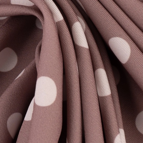 Tkanina Twill ciemnobeżowa w białe grochy na metry - szer. 150 cm - 180 g/m²