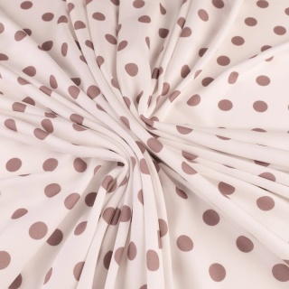Tkanina Twill ecru w ciemnobeżowe grochy na metry - szer. 150 cm - 180 g/m²