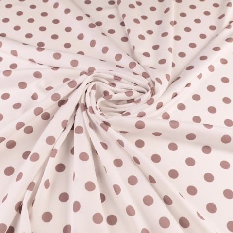 Tkanina Twill ecru w ciemnobeżowe grochy na metry - szer. 150 cm - 180 g/m²