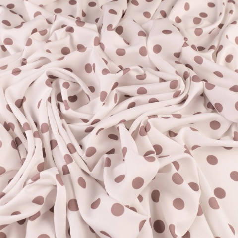 Tkanina Twill ecru w ciemnobeżowe grochy na metry - szer. 150 cm - 180 g/m²