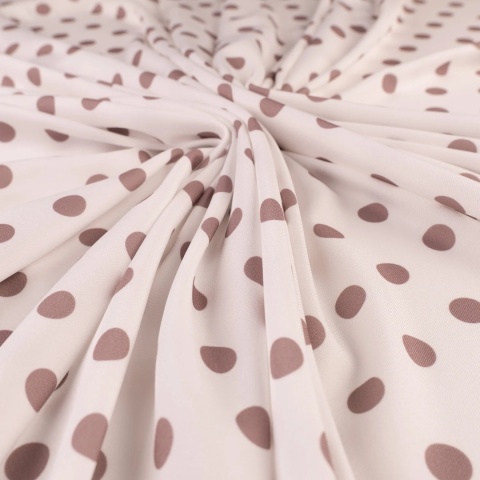 Tkanina Twill ecru w ciemnobeżowe grochy na metry - szer. 150 cm - 180 g/m²