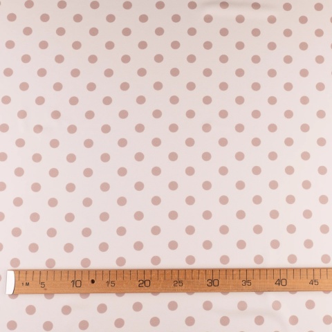 Tkanina Twill ecru w jasnobeżowe grochy na metry - szer. 150 cm - 180 g/m²