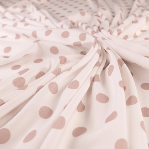 Tkanina Twill ecru w jasnobeżowe grochy na metry - szer. 150 cm - 180 g/m²