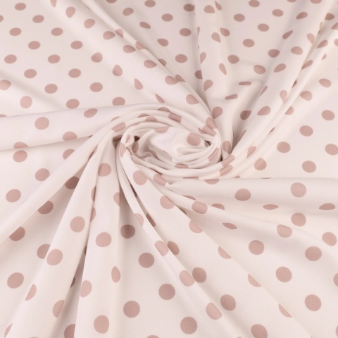 Tkanina Twill ecru w jasnobeżowe grochy na metry - szer. 150 cm - 180 g/m²