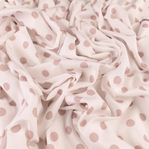 Tkanina Twill ecru w jasnobeżowe grochy na metry - szer. 150 cm - 180 g/m²