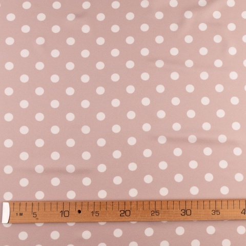 Tkanina Twill jasnobeżowa w białe grochy na metry - szer. 150 cm - 180 g/m²