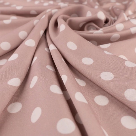 Tkanina Twill jasnobeżowa w białe grochy na metry - szer. 150 cm - 180 g/m²