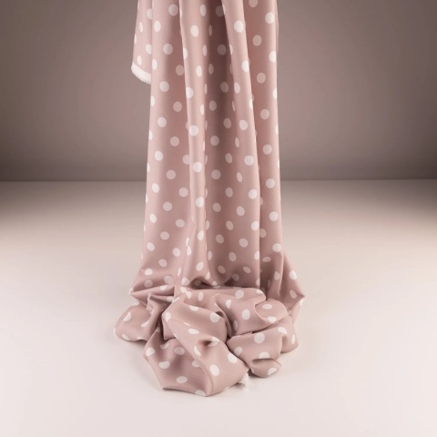 Tkanina Twill jasnobeżowa w białe grochy na metry - szer. 150 cm - 180 g/m²